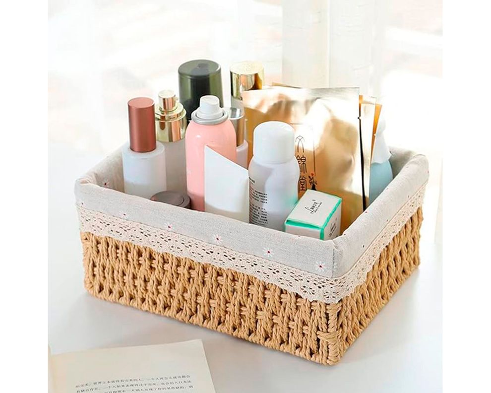 Canasto organizador con tela S beige 8x21x14 cm-1
