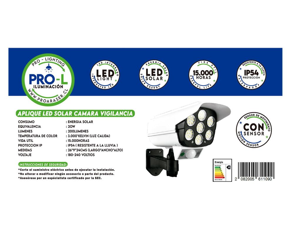 Aplique LED solar Cámara Vigilancia con control remoto blanco-2