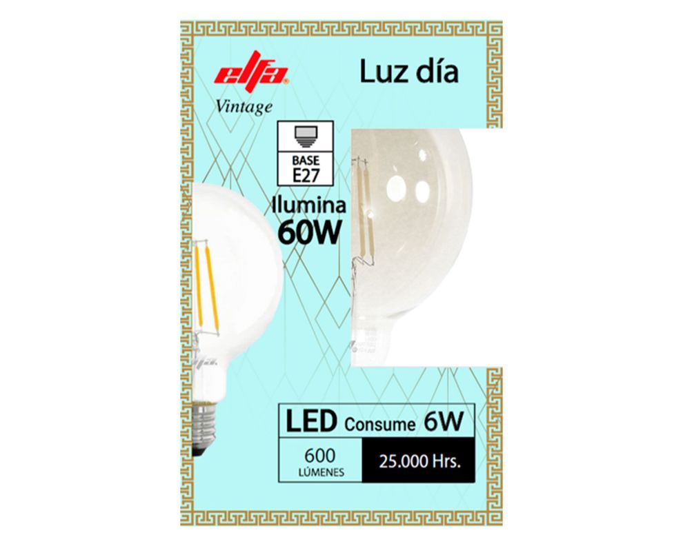 Ampolleta LED filamento 6W E27 luz día G95-1