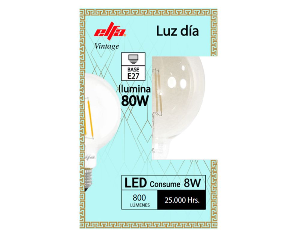 Ampolleta LED filamento 8W E27 luz día G95-1