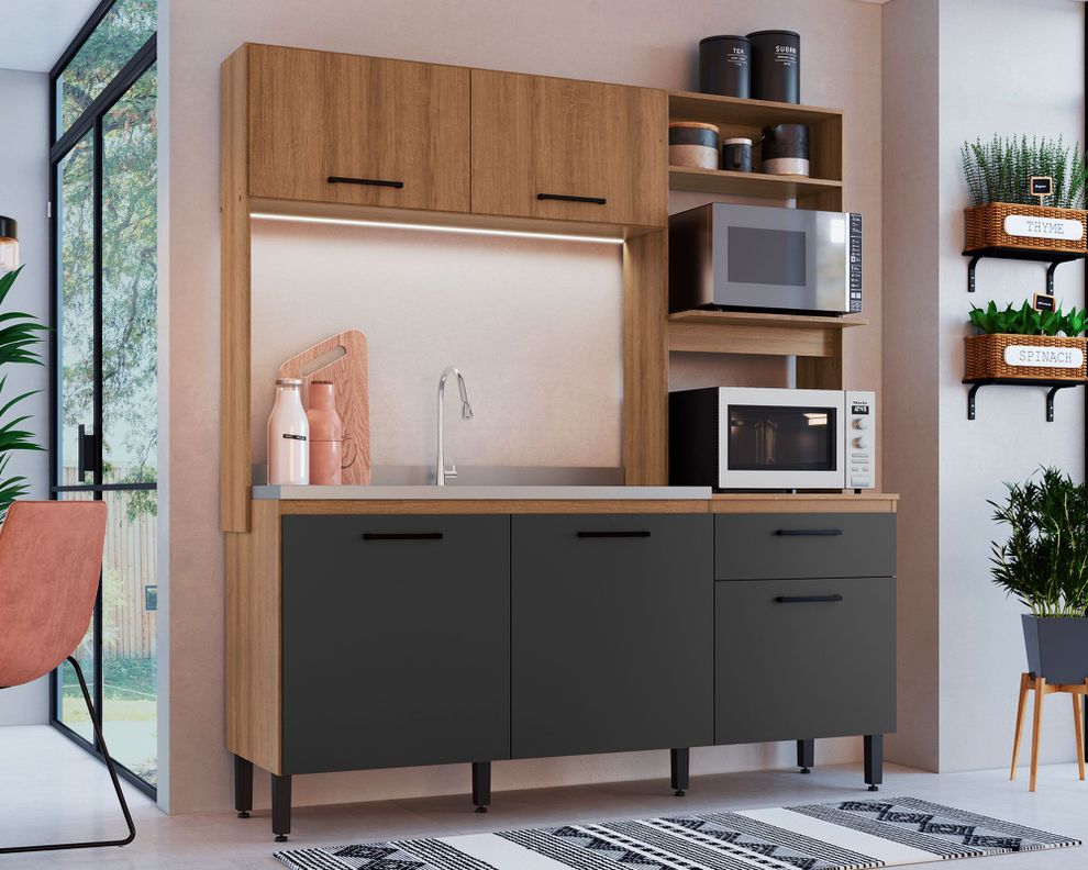 Kit Cocina 5 puertas 1 cajón miel/grafito-4