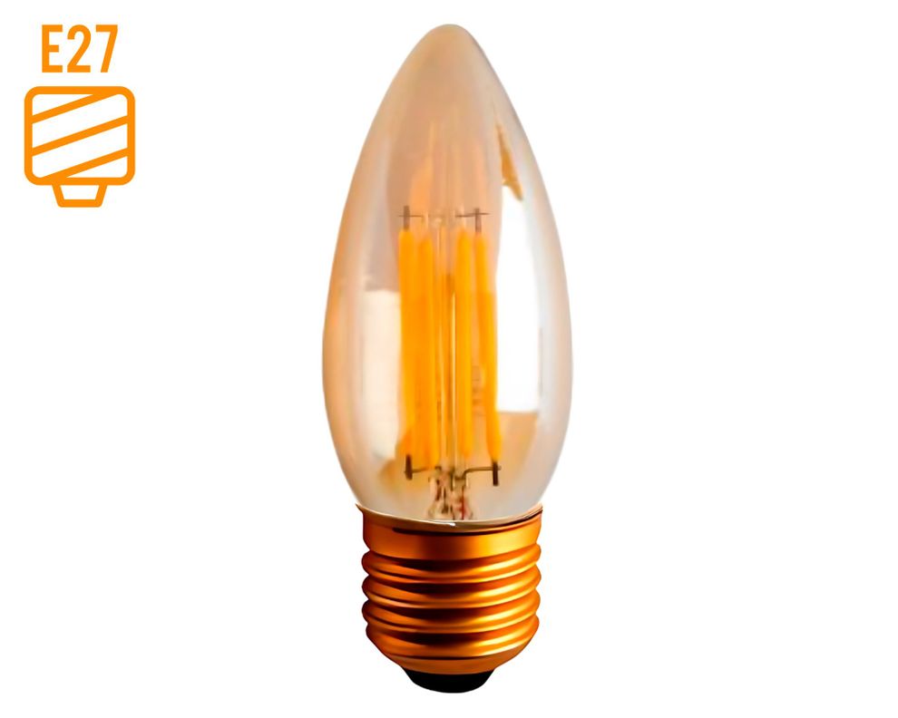 Ampolleta filamento LED 6W E27 luz cálida C35-0