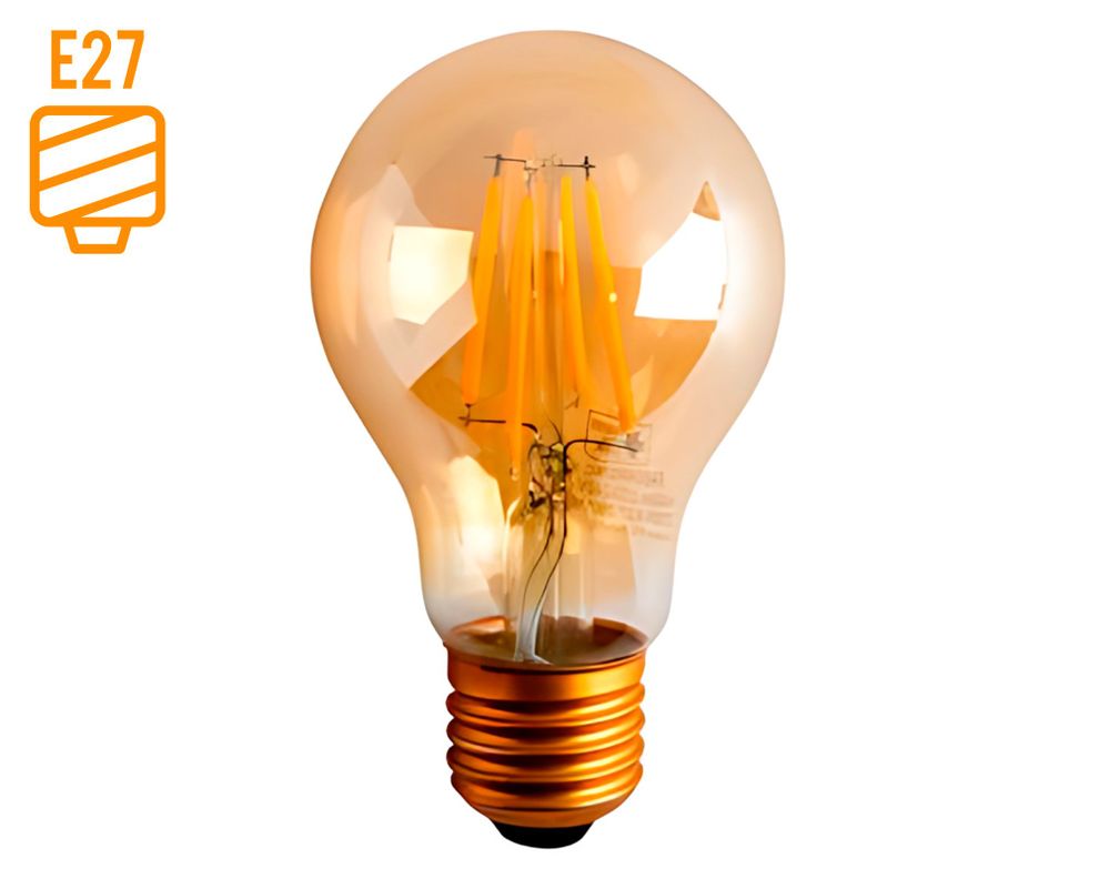 Ampolleta filamento LED 8W E27 luz cálida A60-0