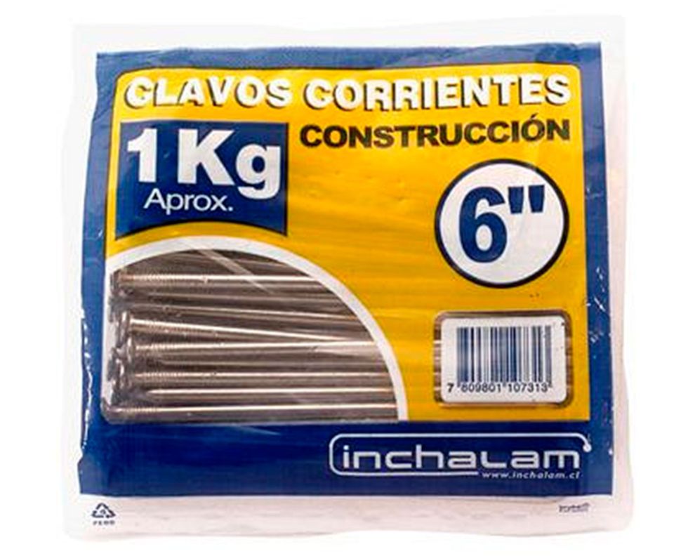Clavo corriente 6'' acero bolsa 1 kilo Inchalam-1