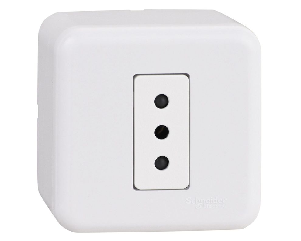 Casquete tomacorriente simple 10A 2P+T Génesis blanco Schneider-1