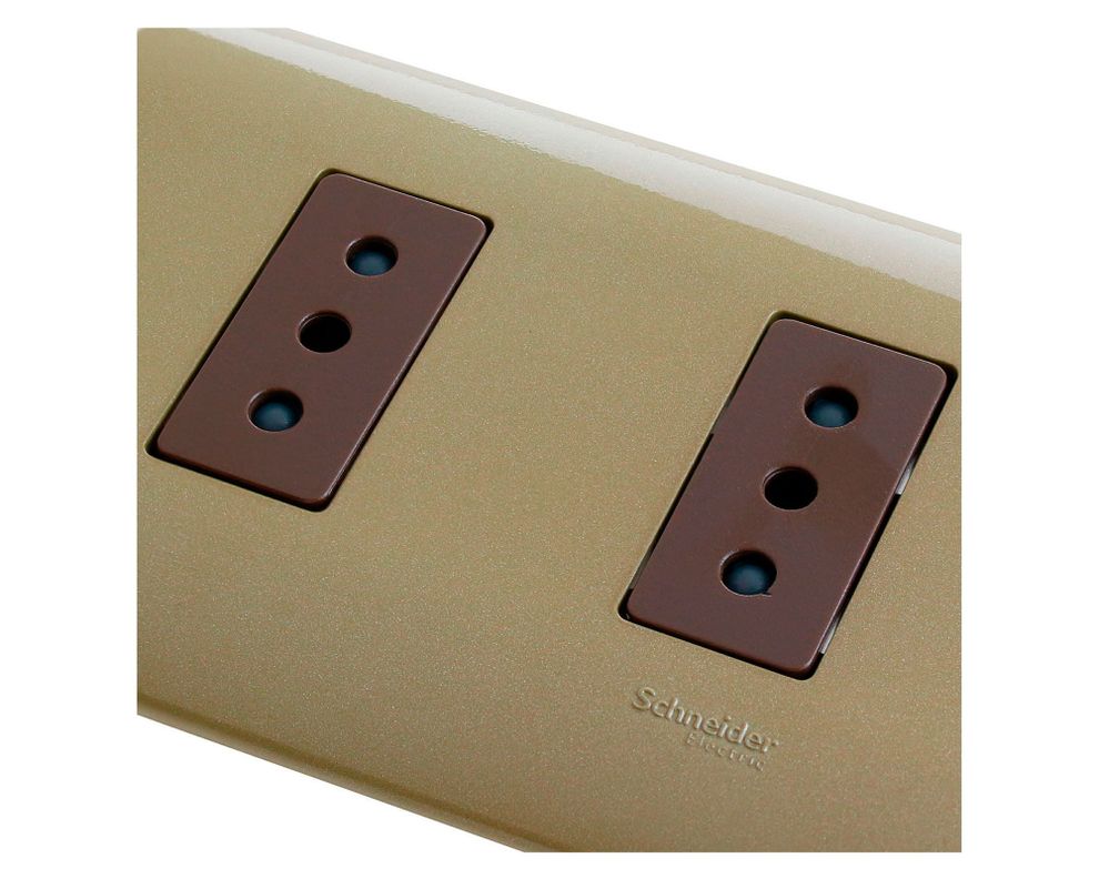 Placa armada tomacorriente doble 10A 2P+T Génesis dorado Schneider-3