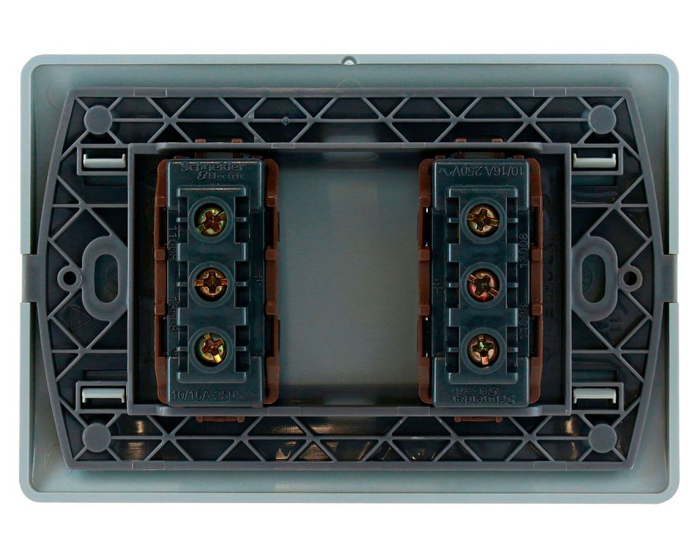 Placa armada tomacorriente doble 10A 2P+T Génesis dorado Schneider-2