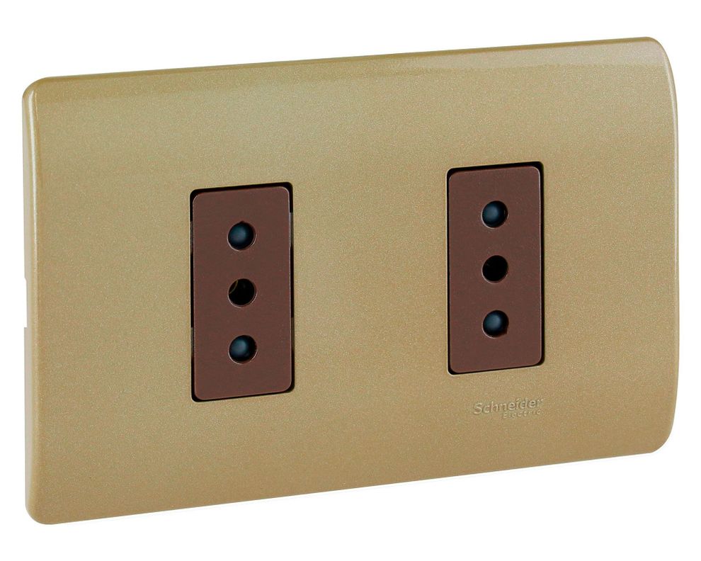 Placa armada tomacorriente doble 10A 2P+T Génesis dorado Schneider-1