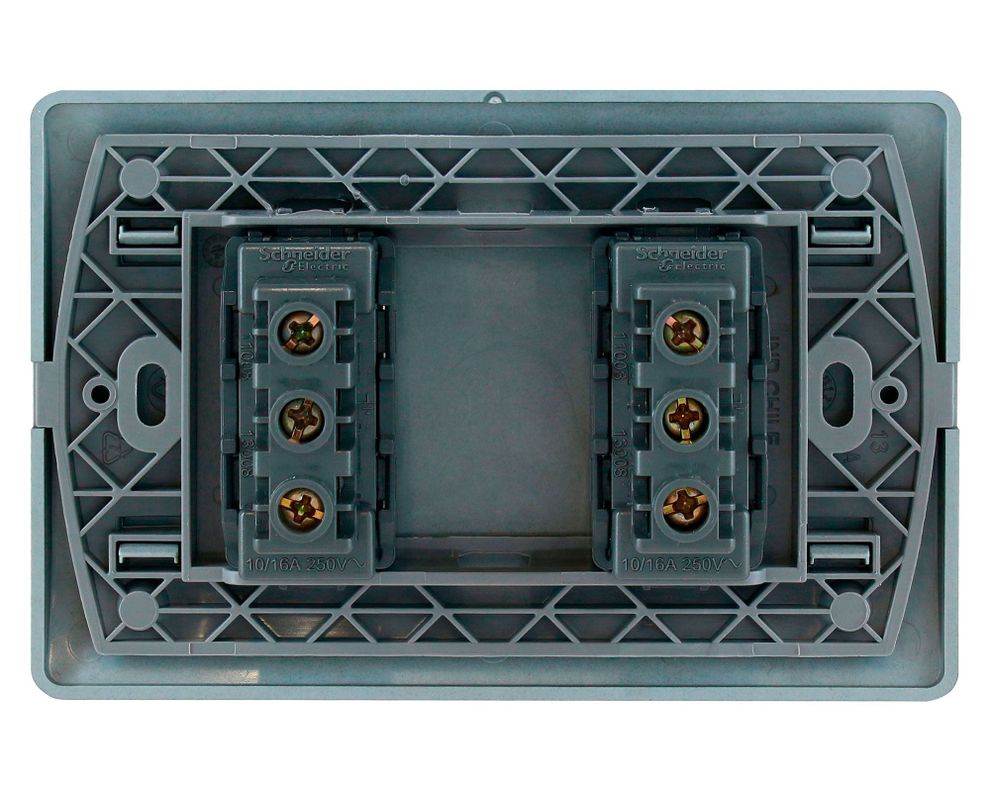 Placa armada tomacorriente doble 10A 2P+T Génesis humo Schneider-2