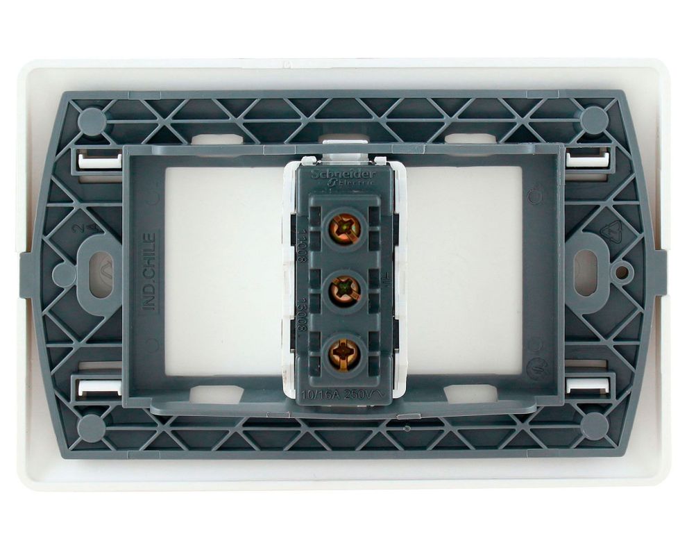 Placa armada tomacorriente 10/16A 2P+T Génesis blanco Schneider-2