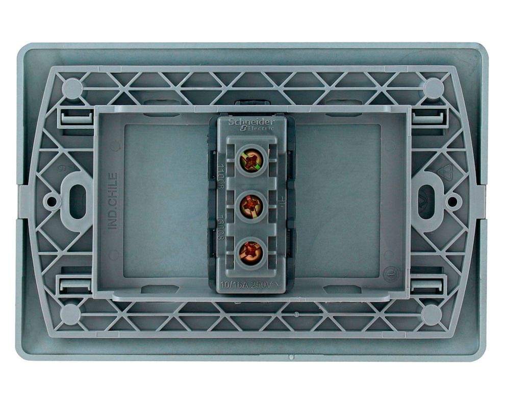 Placa armada tomacorriente 10A 2P+T Génesis humo Schneider-2
