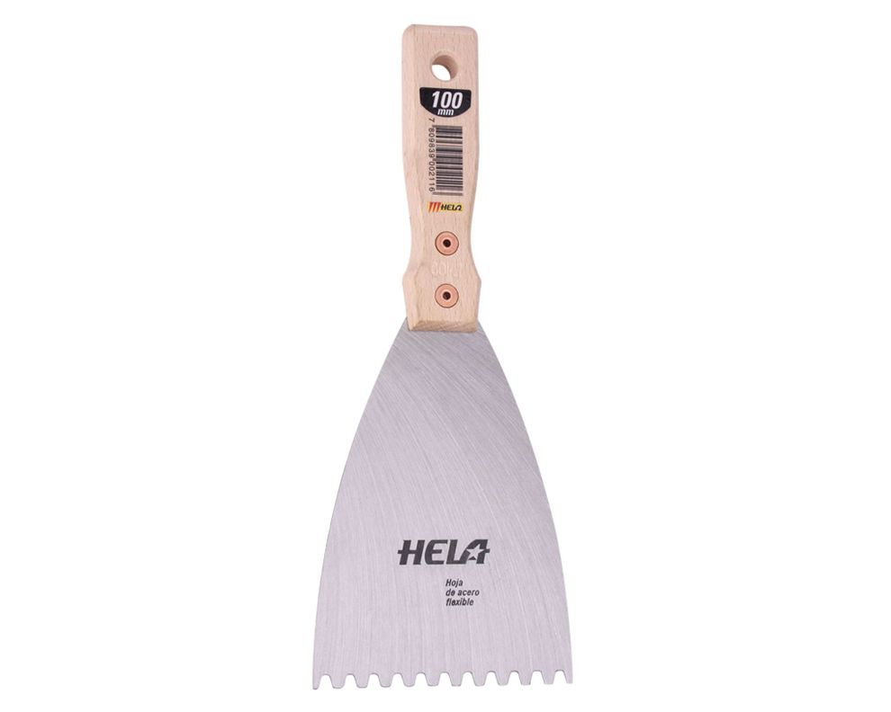 Espátula de acero 100 mm dentada Hela-0