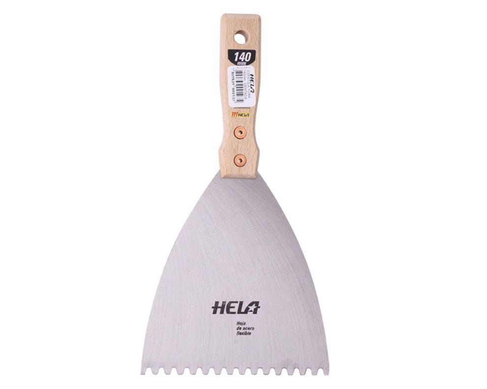 Espátula de acero 140 mm dentada Hela-0