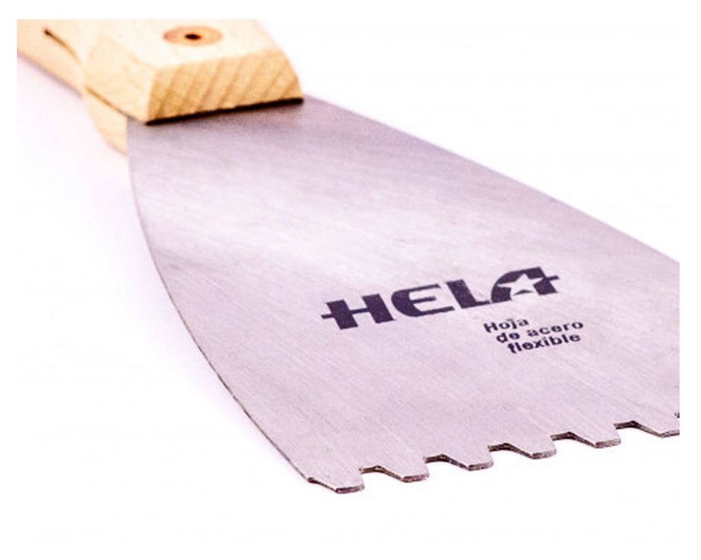 Espátula de acero 140 mm dentada Hela-2