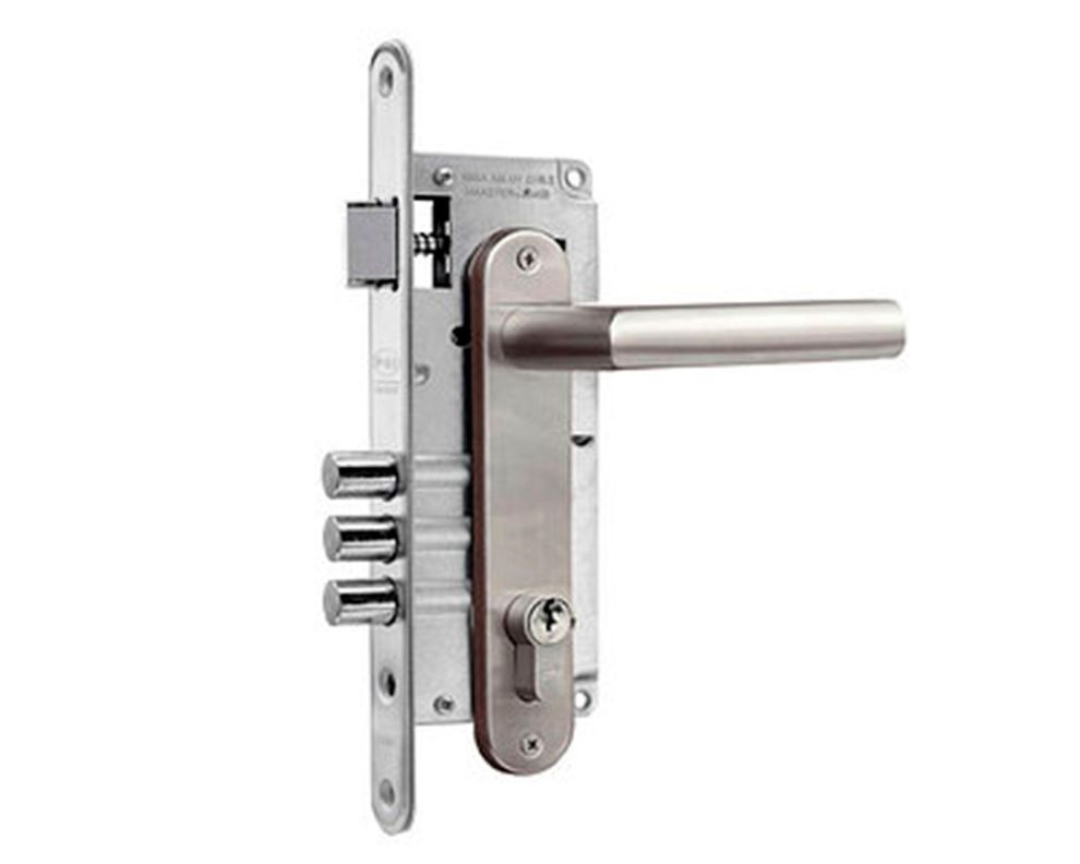 Cerradura embutir manilla acceso cromado Poli-1