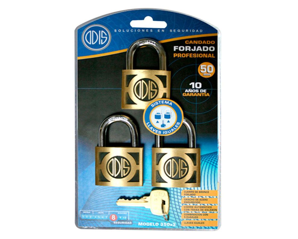 Pack 3 candados alta seguridad interior/exterior bronce 50mm S300 Odis-2