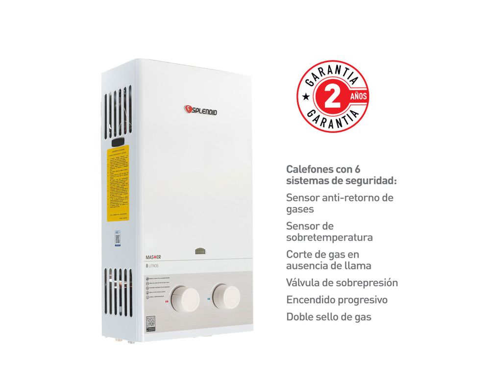 Calefont ionizado tiro natural 8 litros gas licuado Master Splendid-3