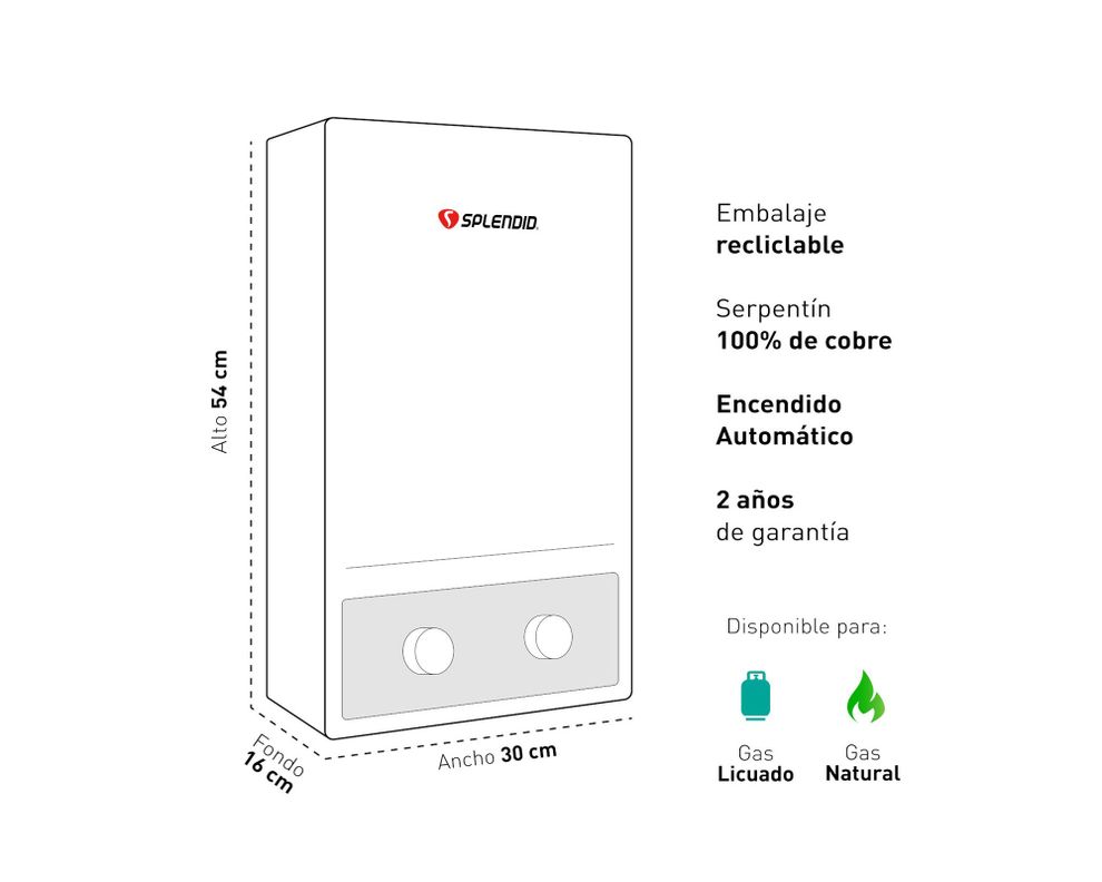 Calefont ionizado tiro natural 8 litros gas licuado Master Splendid-5