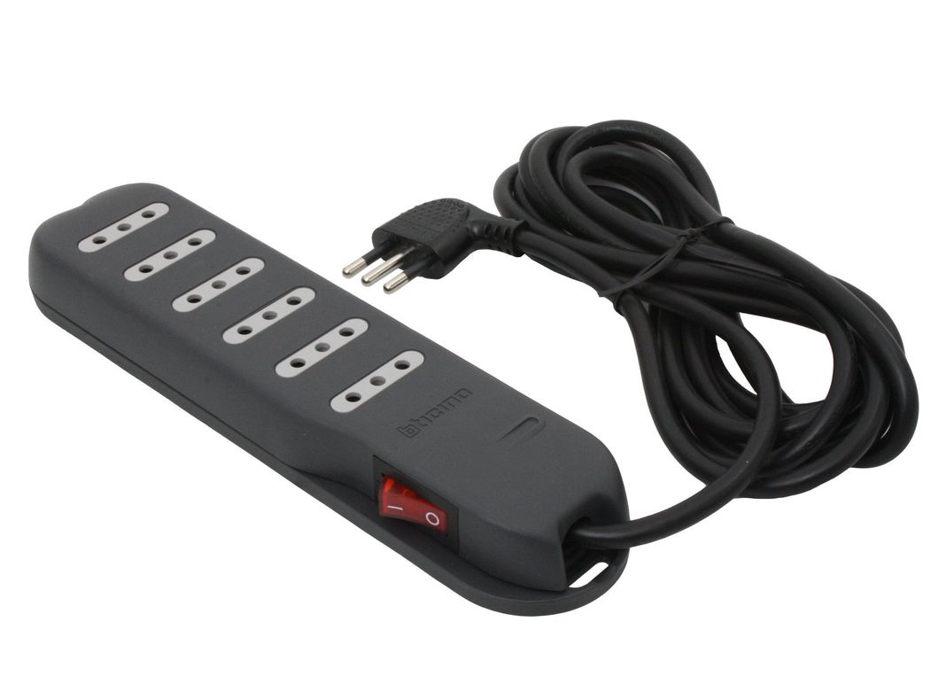 Alargador con interruptor 6 posiciones 3 m gris Bticino-0