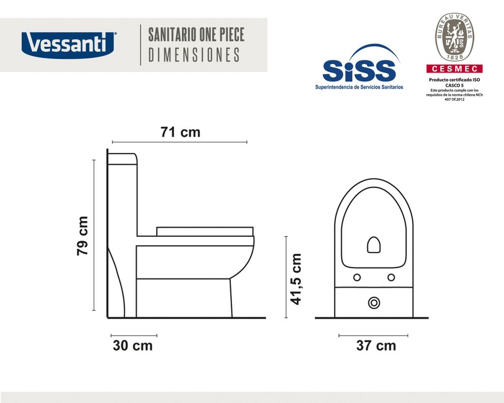 One piece 30 cm Dual flush asiento cierre suave Cala Vessanti-8