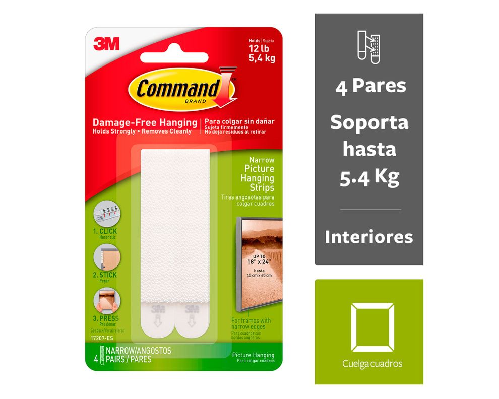 Tiras para colgar cuadros Delgado 4 pares blanco Command-1