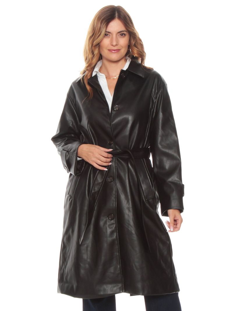 Chaqueta Trench Manga Larga Cuero Ecológico-0