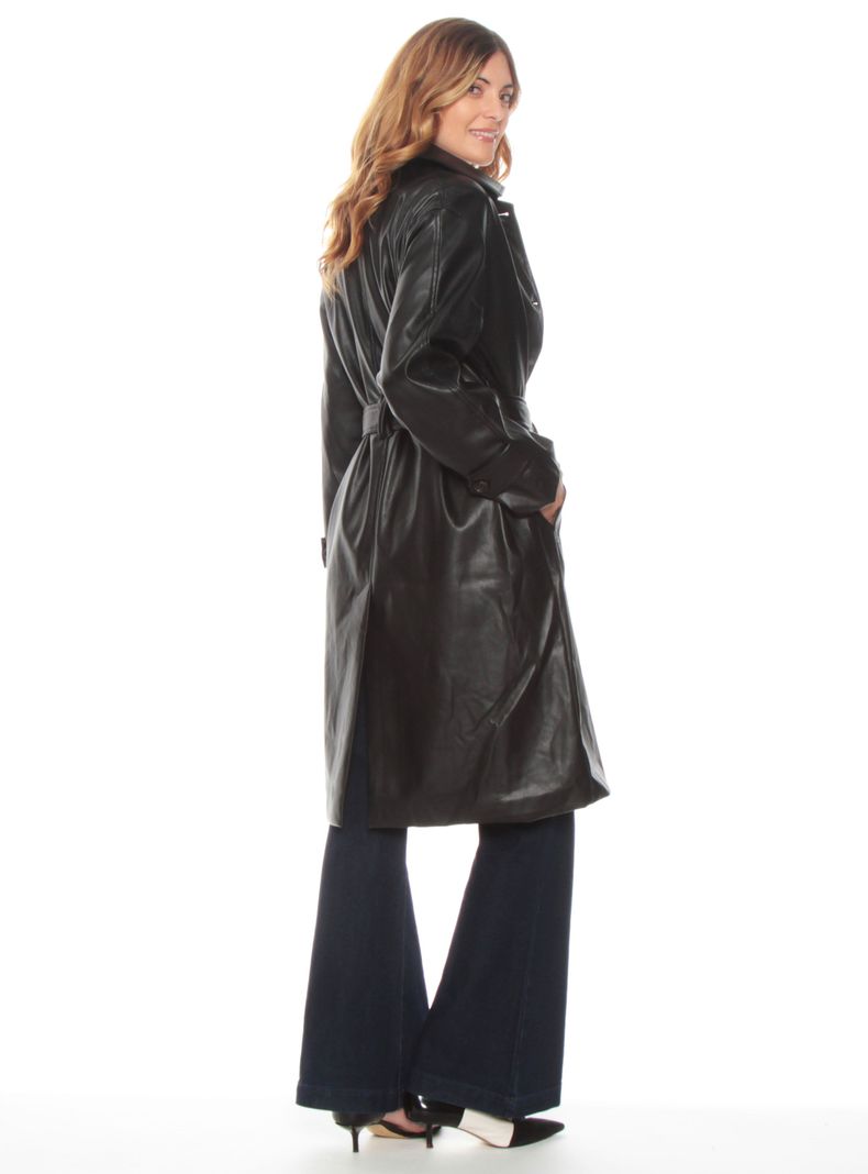 Chaqueta Trench Manga Larga Cuero Ecológico-4