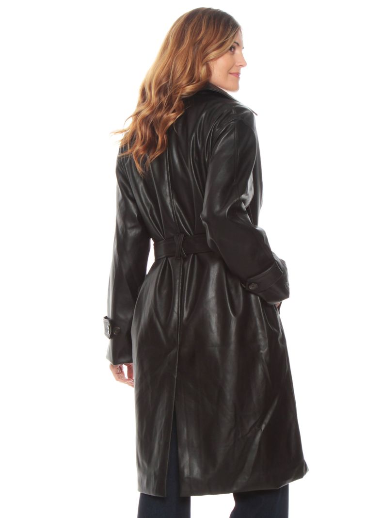 Chaqueta Trench Manga Larga Cuero Ecológico-1