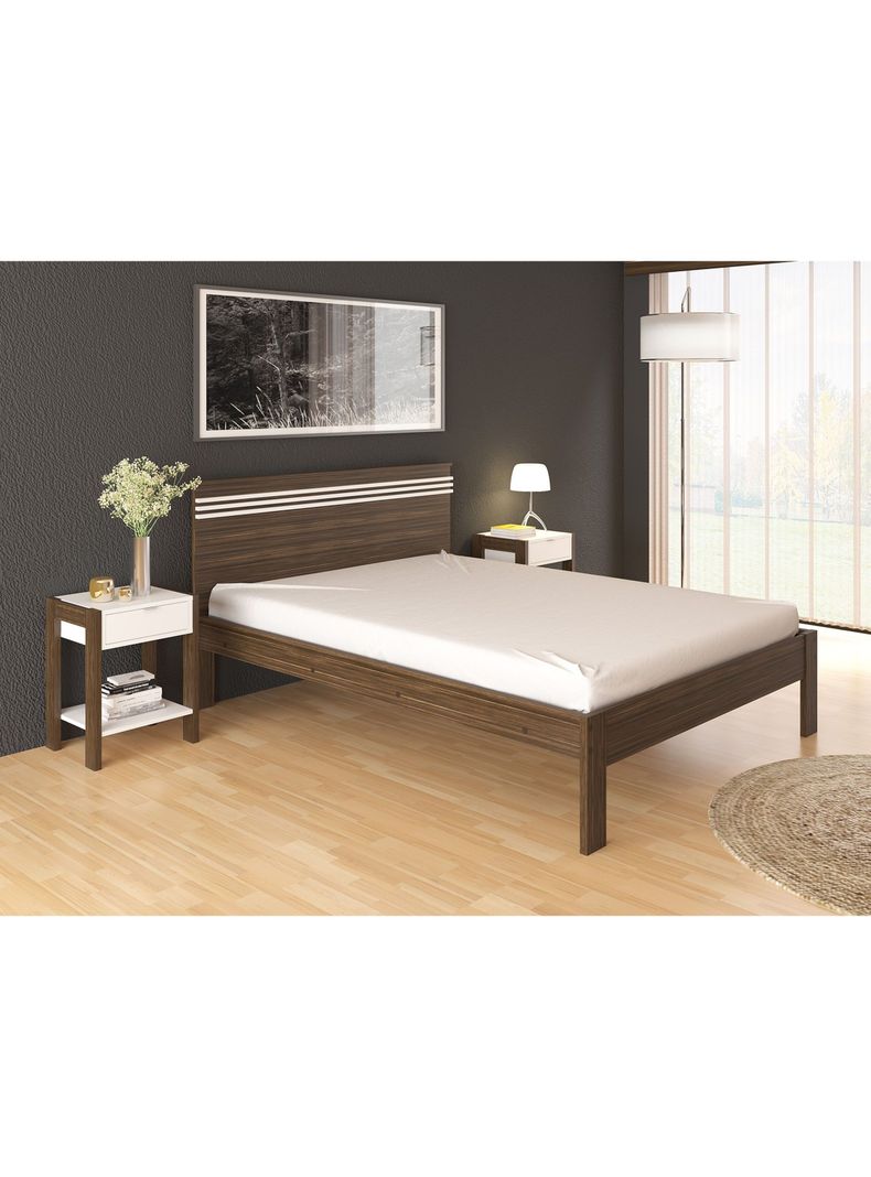 Cama 2P Nogal-Blanco 2 Veladores Base Sommier-4