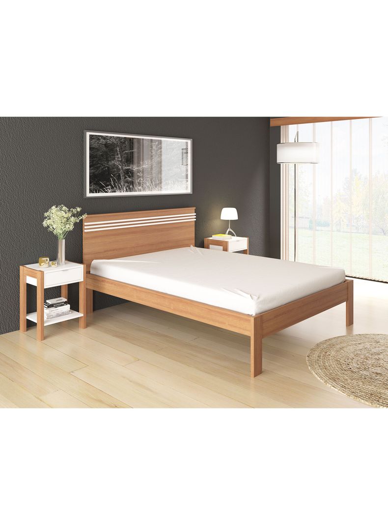 Cama 2P Almendra Horizontal 2 Veladores Base Sommier-4