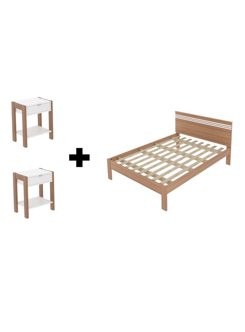 Cama 2P Almendra Horizontal 2 Veladores Base Sommier-0