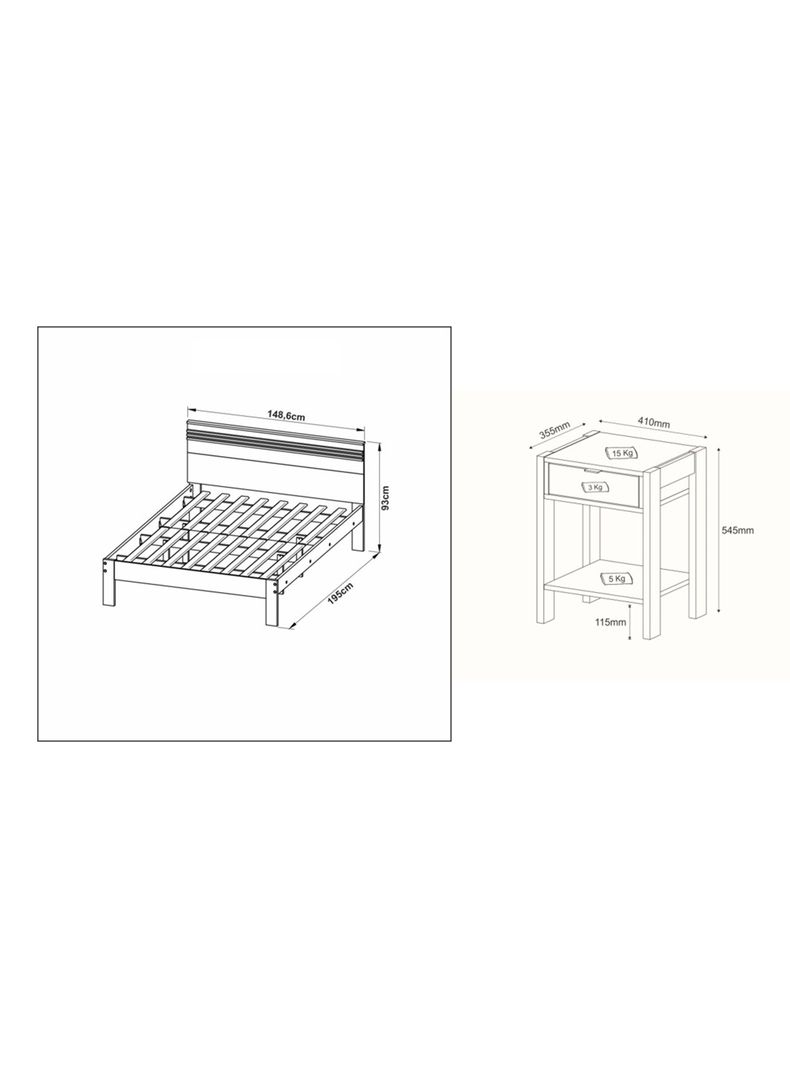 Cama 2P Almendra Horizontal 2 Veladores Base Sommier-1