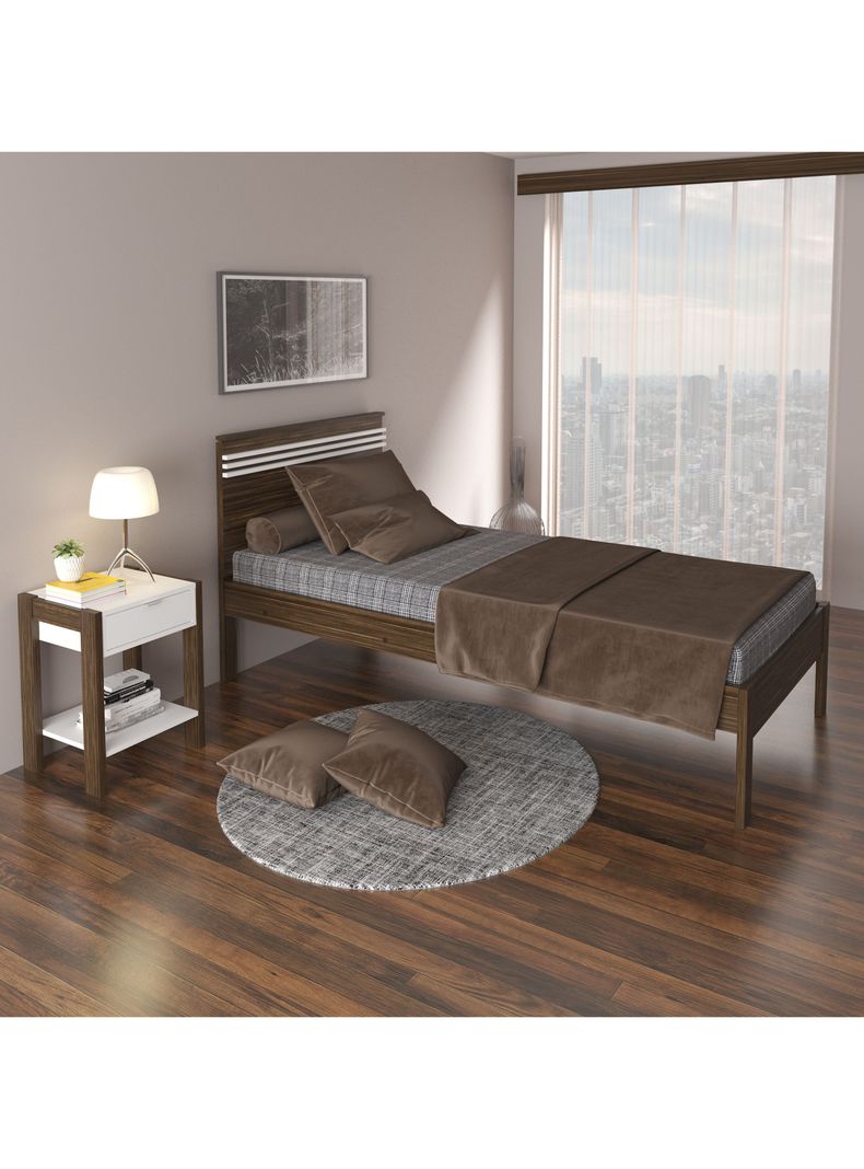 Cama 1P Nogal-Blanco Horizontal 1 Velador Base Sommier-4