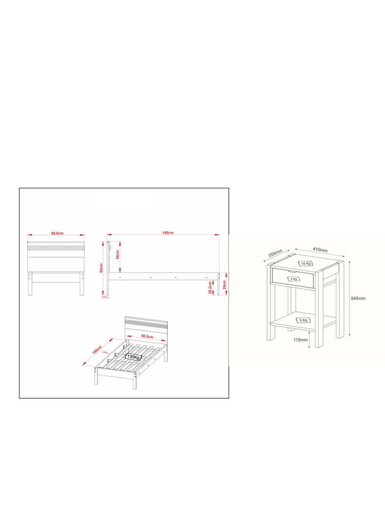 Cama 1P Nogal-Blanco Horizontal 1 Velador Base Sommier-1