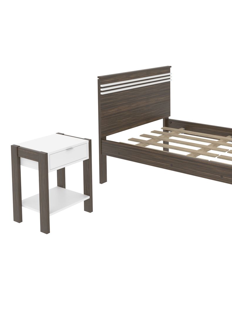 Cama 1P Nogal-Blanco Horizontal 1 Velador Base Sommier-3