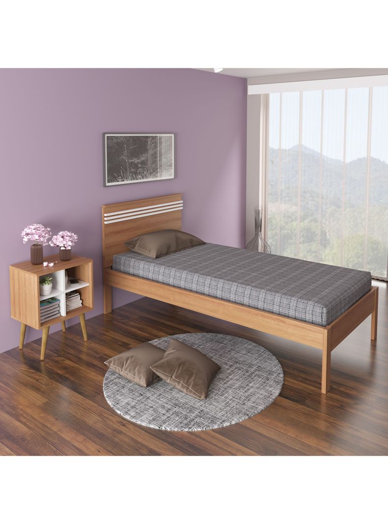 Combo Cama 1P Almendra-Blanco 1 Velador Base Sommier-4