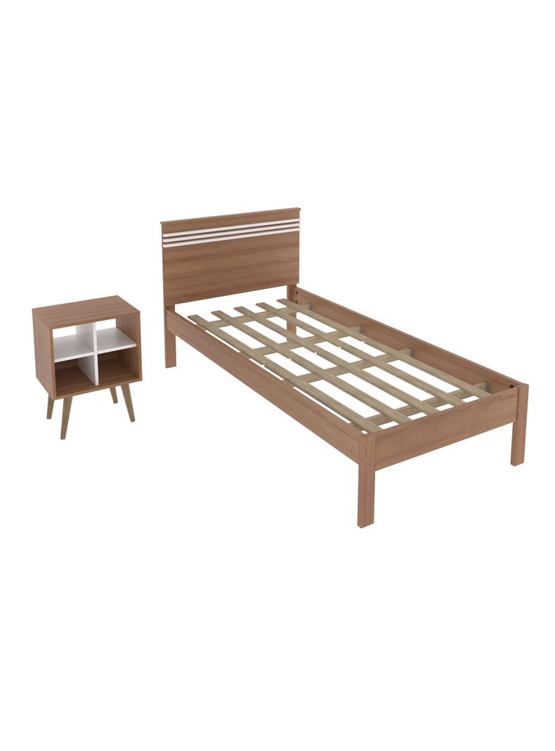 Combo Cama 1P Almendra-Blanco 1 Velador Base Sommier-0