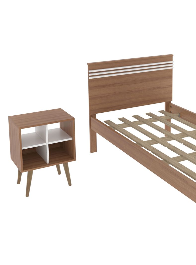 Combo Cama 1P Almendra-Blanco 1 Velador Base Sommier-3