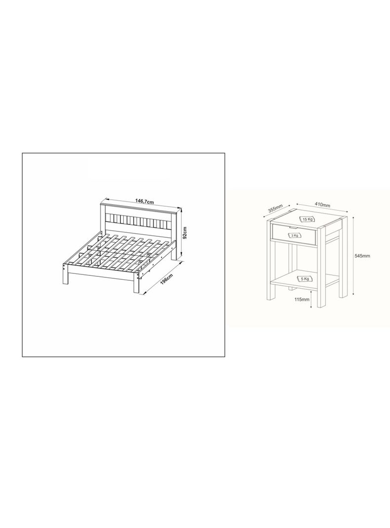 Combo Cama 2P Blanco Vertical 2 Veladores Base Sommier-1