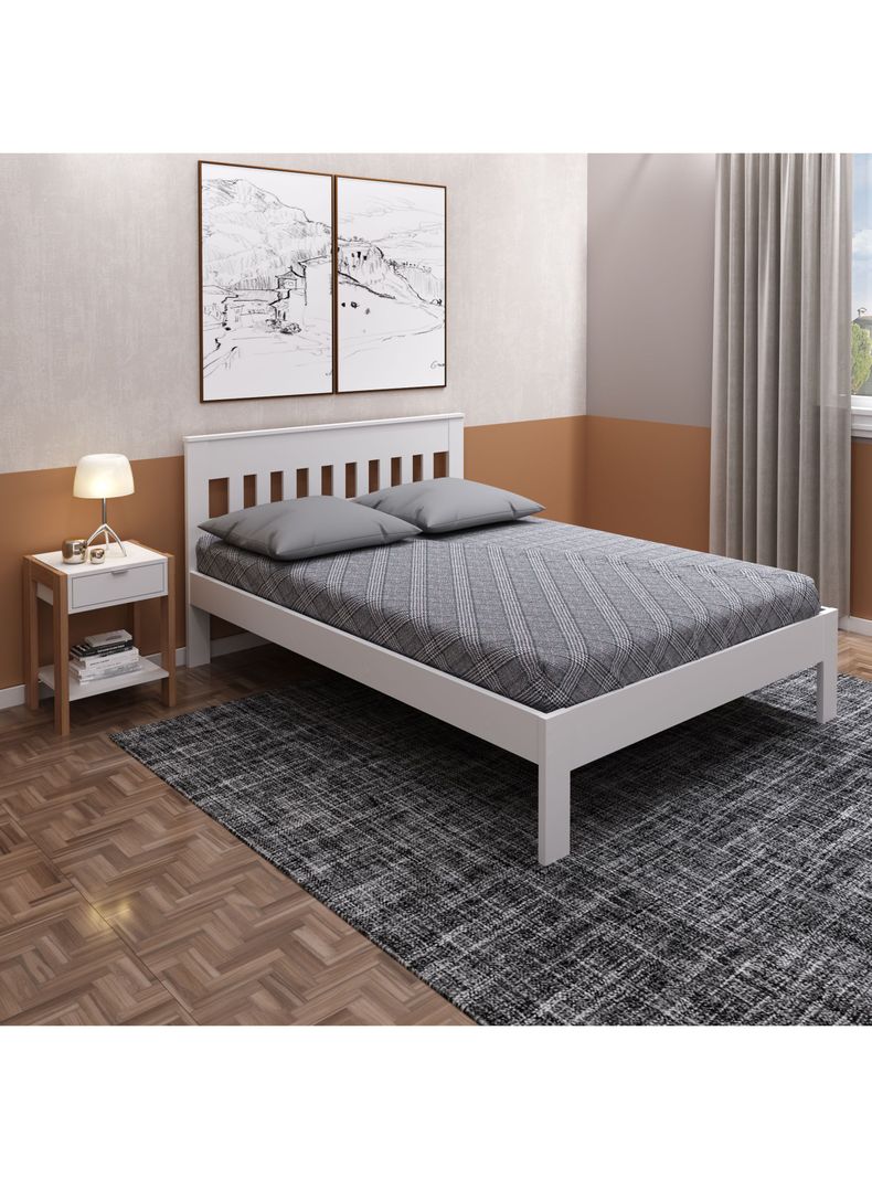 Combo Cama 2P Blanco Vertical 2 Veladores Base Sommier-4