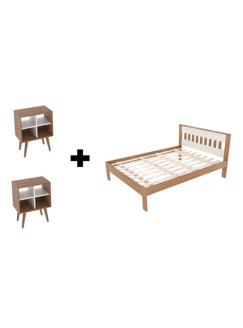Cama 2P Almendra-Blanco Vertical 2 Veladores Base Sommier-0