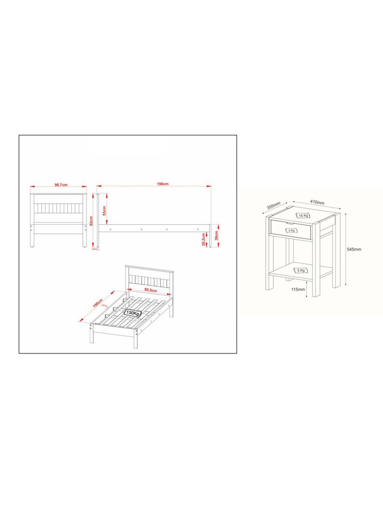 Combo Cama 1P Blanco Vertical 1 Velador Base Sommier-1