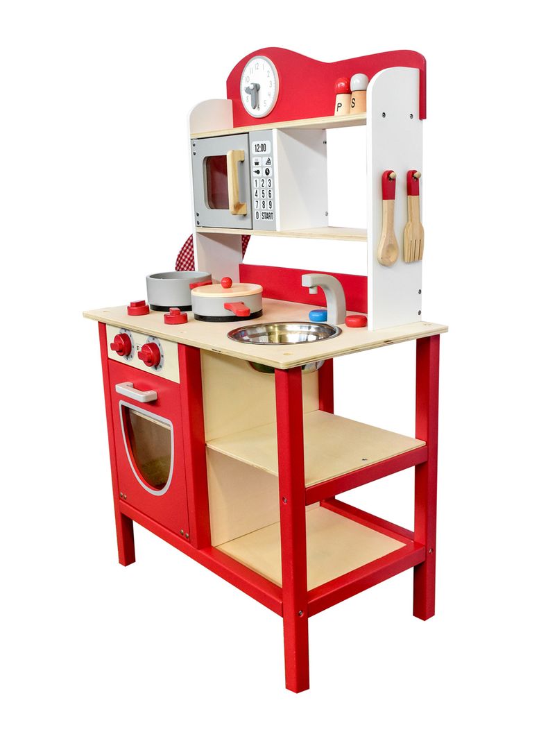 Juguete Gamepower Mini Hogar Cocina Madera Roja-1