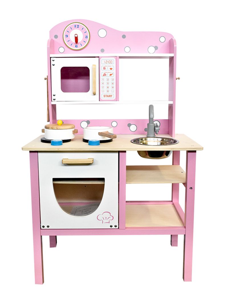 Juguete Mini Hogar Cocina Madera Rosa con Accesorios-0