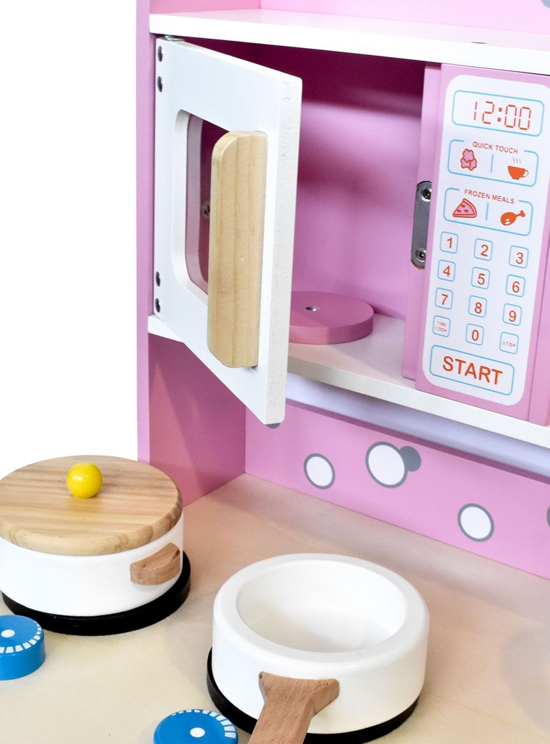Juguete Mini Hogar Cocina Madera Rosa con Accesorios-3