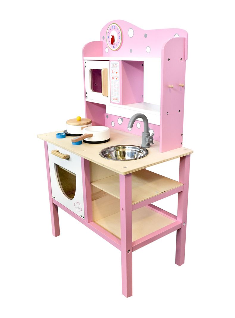 Juguete Mini Hogar Cocina Madera Rosa con Accesorios-1