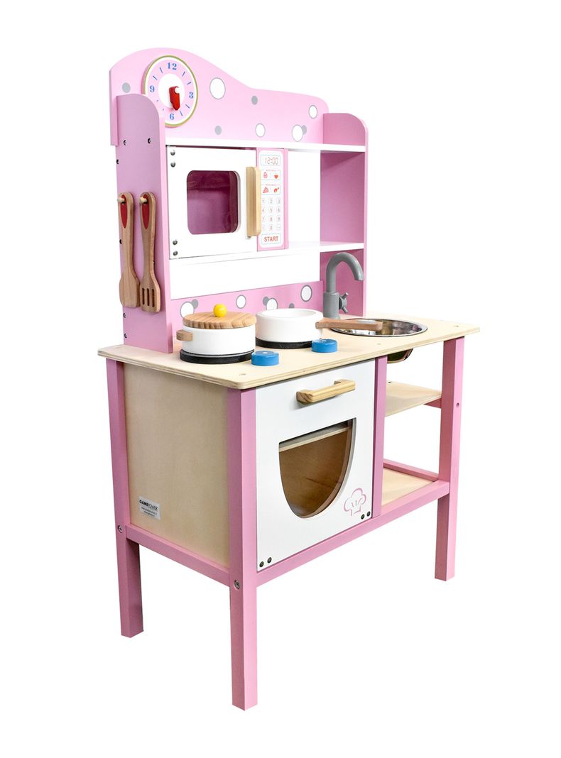 Juguete Mini Hogar Cocina Madera Rosa con Accesorios-2