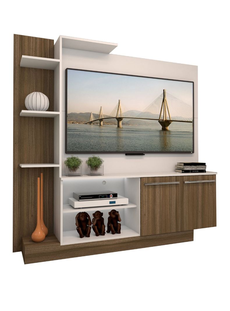 Centro Entretencion Rack TV 55" Verona Blanco/Cafe