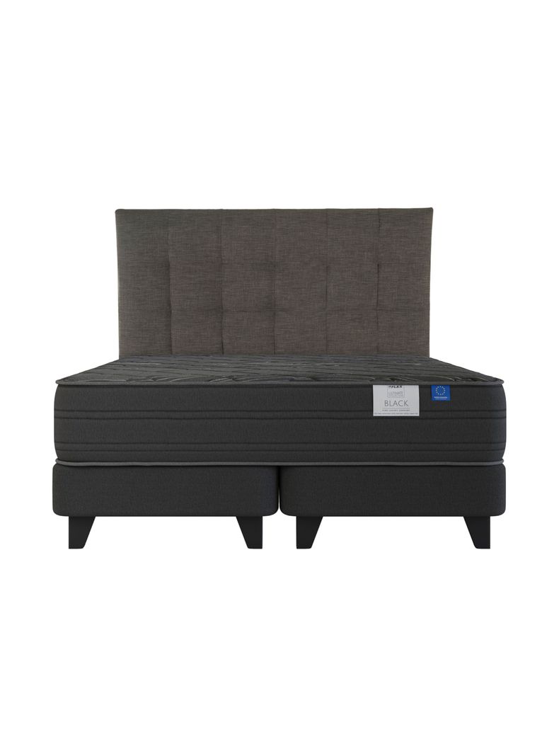 Cama Europea Top Grafito Black 2 Plazas Box Base Dividida + Respaldo Desing Grafito-1