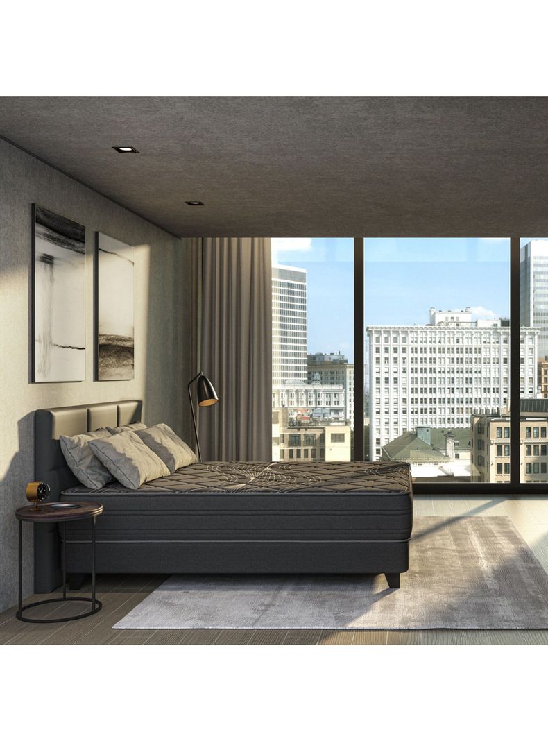 Cama Europea Top Grafito Black 2 Plazas Box Base Dividida + Respaldo Desing Gris-4